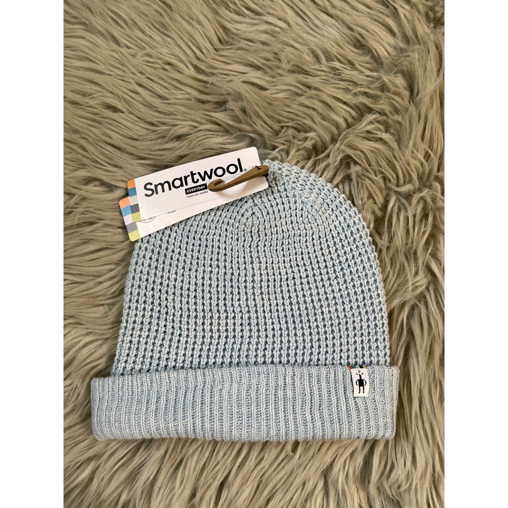 Smartwool Creek Run Beanie Winter Sky Heather Blue Waffle Knit Hat SW018064M06